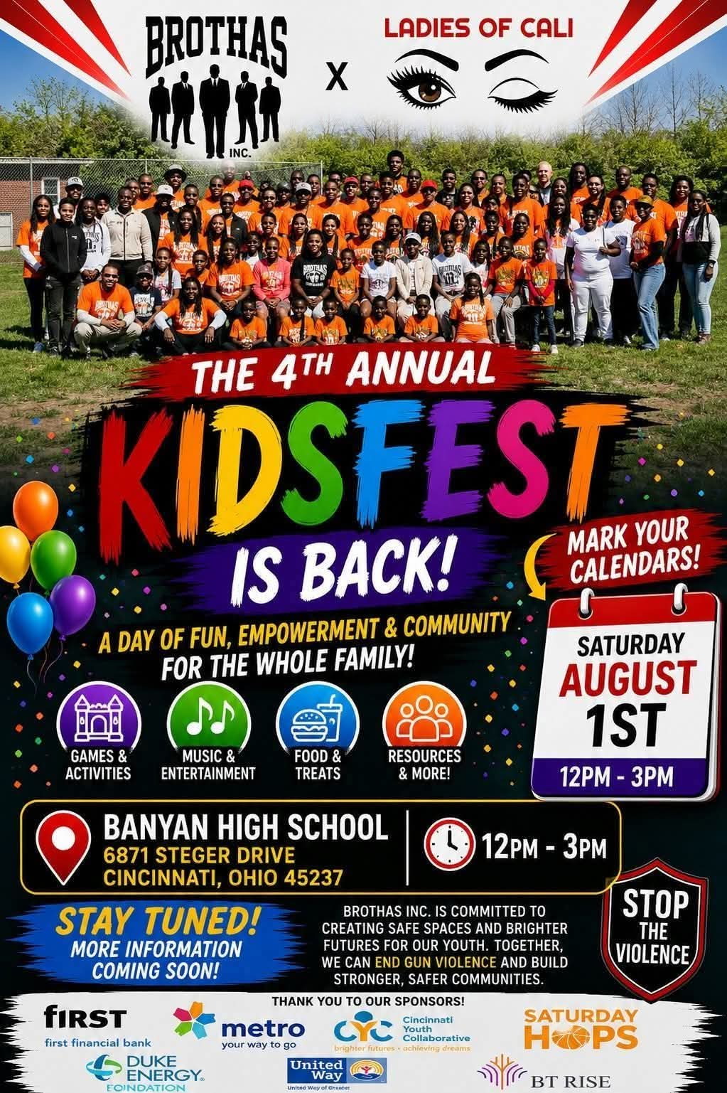 4th Annual KidsFest event flyer — August 1, 2026 at Banyan High School