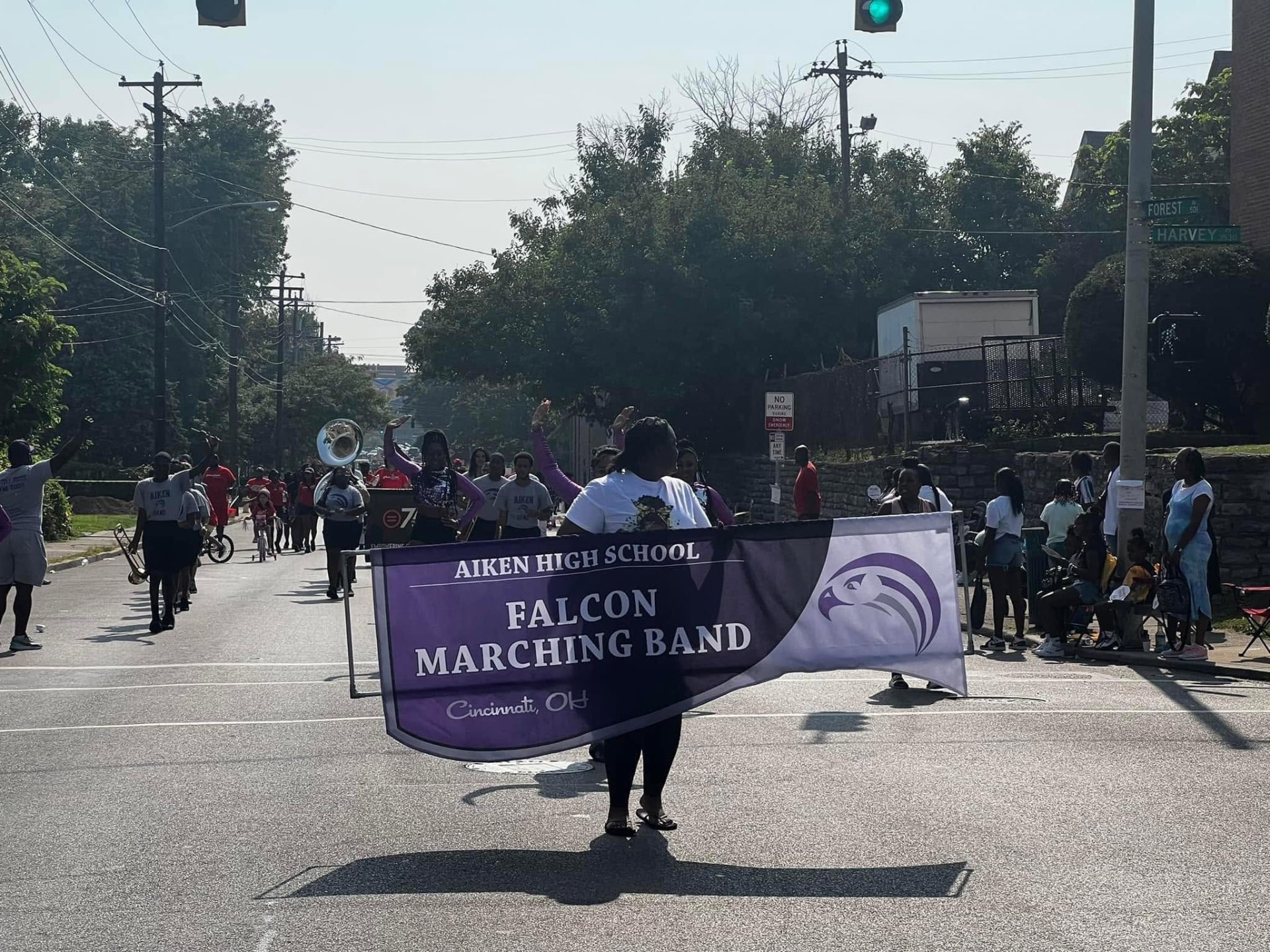 Aiken High School Falcon Marching Band leading the Black Family Reunion Parade in Cincinnati