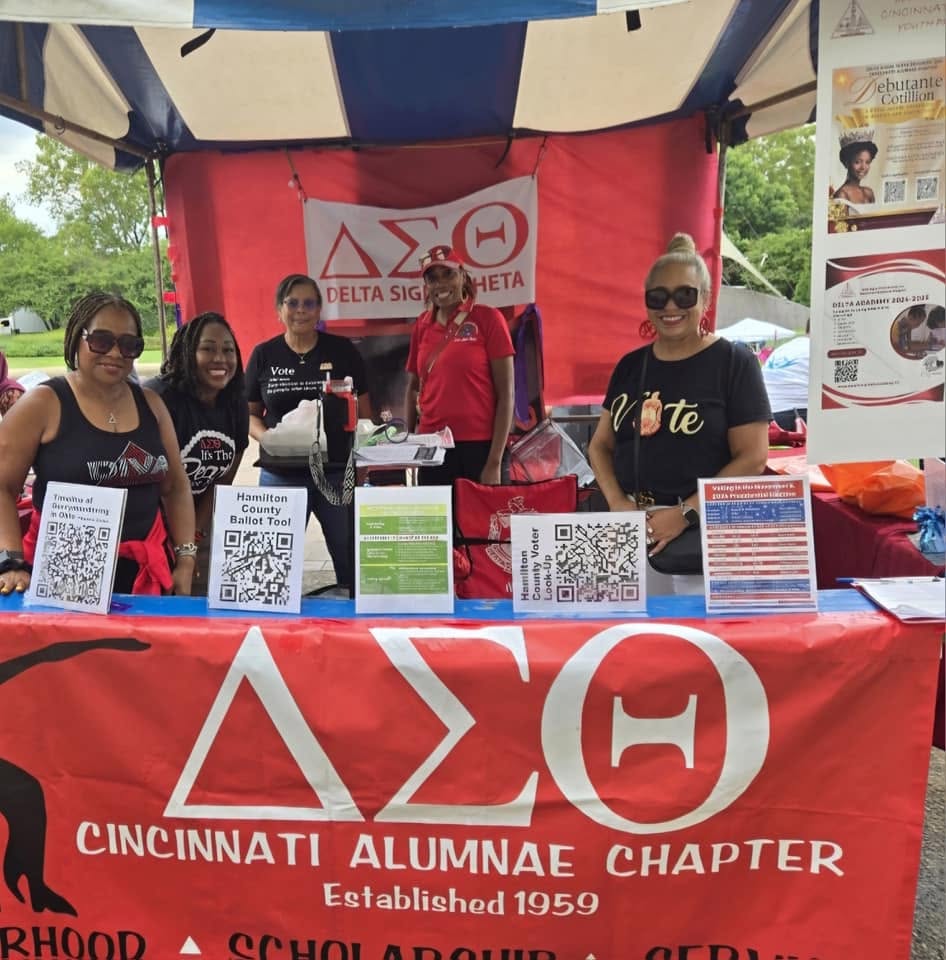 Delta Sigma Theta Cincinnati Alumnae Chapter voter engagement booth at the Black Family Reunion 2024