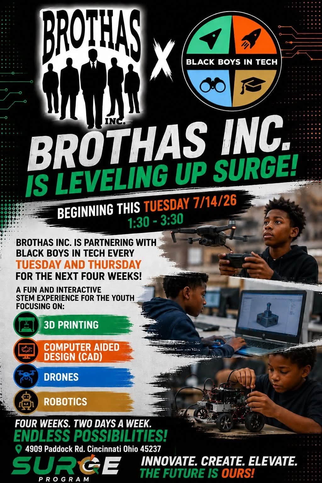 Brothas Inc. × Black Boys in Tech — SURGE STEM program flyer